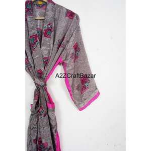 Kimono Boho de Seda 100% Hecho a Mano con Parches Suaves para Mujer, Manga Larga, Logotipo Estampado en la Parte Delantera, Cierre con Cordón para Otoño - Product Image 3