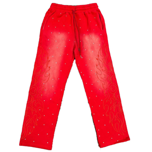 Haute qualité hommes Street Style pantalons de survêtement soleil délavé perdre Fit 2 poches Style sérigraphie et partout strass Flare pantalon - Product Image 3