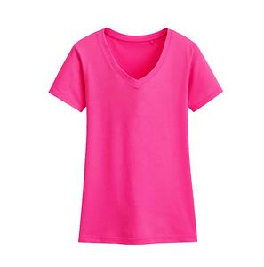 Camisetas con cuello en V clásicas y básicas con logotipo personalizable, ropa de mujer de alta calidad, camisetas con cuello en V de Color sólido para primavera y verano - Product Image 1