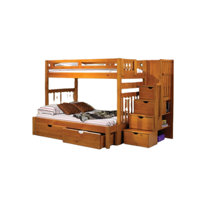 เตียงสองชั้นสำหรับเด็กขายดี พร้อมลิ้นชักมากมายและบันได ทำจากไม้สักแท้ วัสดุเป็นมิตรกับสิ่งแวดล้อม เฟอร์นิเจอร์เด็กจากโรงงานโดยตรง - Product Image 1