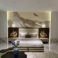 Ensemble de meubles de chambre à coucher de luxe nordique en bois massif écologique avec tables de chevet, lit double pour villa et hôtel