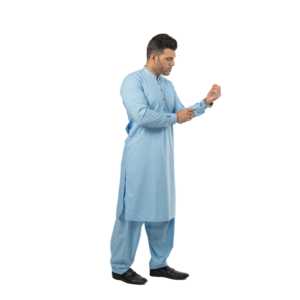 Kurta / Kurti de Algodón Azul Cielo para Hombre R-31, Ropa Casual - Product Image 4