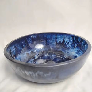 Bol bleu profond en résine poli fait à la main, ensemble de bols de service jetables écologiques non revêtus, style américain, cadeau d'affaires pour la maison, salade - Product Image 1