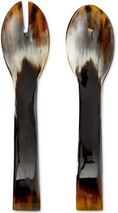 Fourchette et cuillère de service en corne écologiques de haute qualité avec manche finition antique, design artisanal, pour fêtes, par un vendeur indien - Product Image 5