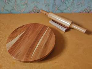 Premium Wooden Rolling Pin & Board Chakla Belan Set with Belan Stand Eco-Friendly Microwave Oven Safe Brown <b>Kitchen</b> <b>Pantry</b> Gift - Product Image 5