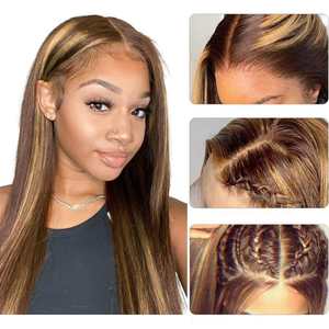 Perruques en cheveux humains 100% naturels, lisses, avec mèches, 13x4, dentelle transparente, perruques en cheveux humains 10A, sans colle, perruque en dentelle complète HD - Product Image 3