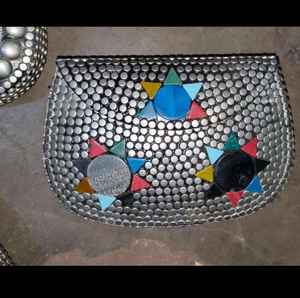 Gold Mosaic <b>Clutch</b> Purse for <b>Bridesmaids</b> or Cocktail Parties Indian Mosaic <b>Clutch</b> <b>Bag</b> with Brass Finish for Ethnic Outfits - Product Image 5