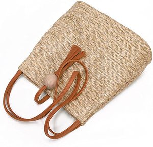 กระเป๋าโท้ทฟางสำหรับผู้หญิง, กระเป๋าสะพายไหล่สไตล์โบฮีเมียนความจุขนาดใหญ่กระเป๋าชายหาดพร้อมซับใน - Product Image 3