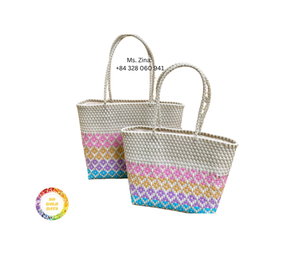 Portable Plastic Rattan <b>Bag</b> for Women Knitted Shopping Basket with Colorful Design Durable PP Strap Reusable Everyday Tote - Product Image 3