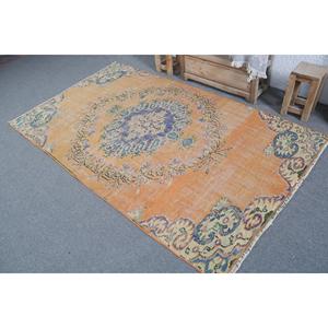 พรมตุรกี, พรมปูพื้นขนาด 4.5x7.3 ฟุต, พรมขนสัตว์สีส้มน้ำเงิน - Product Image 4