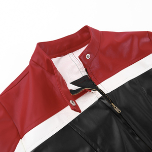 Chaqueta corta de cuero con retazos de otoño y logotipo personalizado, Chaqueta corta con cremallera a la moda, ropa de calle, chaqueta de cuero Pu para motocicleta - Product Image 4