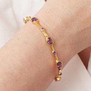Bracelet manchette en argent ouvert pierre violet améthyste Bracelet multi pierres précieuses Bracelet manchette femme flexible de créateur texturé pour elle - Product Image 2