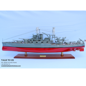 ARTESANÍA DE MADERA USS ARIZONA MODELO DE NAVE-SOPORTE DE EXPOSICIÓN DE DECORACIÓN NÁUTICA PINTADA - Product Image 1