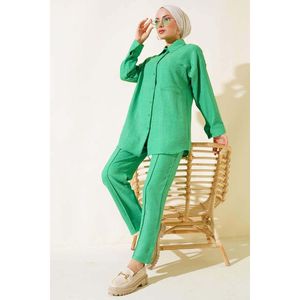 Benetton-Ensemble décontracté 2 pièces en lin pour femmes-Short avec logo uni XS-XL avec poches-Tissu à tricoter-Hiver-Automne-Été - Product Image 3