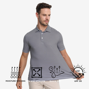Venta al por mayor de camisas de hombre con logotipo personalizado estiramiento sublimación que absorbe la humedad rayas para hombre Polo de golf poliéster Spandex - Product Image 2