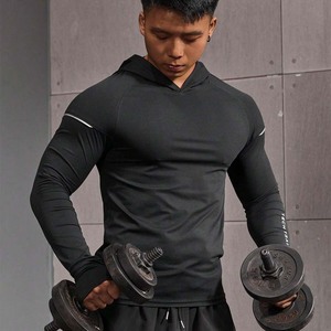 Wholesale <b>Gym</b> Fitness Men Letter Graphic Raglan Sleeve Hooded Sports <b>Hoodie</b> - Product Image 1