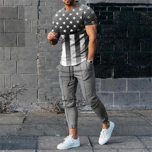 Men's Casual Sportswear 2-Piece Set O-Neck T-<b>Shirt</b> & Fleece Pant Winter Streetwear Short Sleeve Tracksuit - Product Image 4