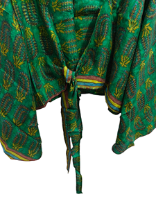 ชุดเดรสสั้นผ้าไหมสั้นพิมพ์ลายดอกไม้, เดรสวินเทจผ้าส่าหรีเสื้อพิมพ์ลายดอกไม้ฟรีไซส์ - Product Image 3