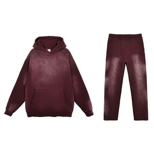 Chándal deportivo de algodón personalizado de talla grande para hombre, chándal para correr para gimnasio, estampado de pantalla personalizado y traje para correr Sunfaded personalizado, conjunto de chándal para hombre - Product Image 3