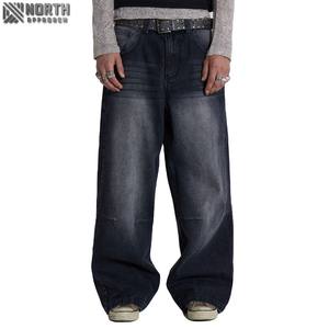 Cheap Streetwear Stack Denim Pantalones Algodón Baggy Stacked Jeans Hombres Pantalones rectos largos Lavado Sólido Primavera Otoño - Product Image 1
