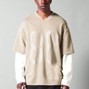 Venta al por mayor Slim Fit camiseta de hombre 100% algodón estampado personalizado doble capa manga cuello redondo estilo Streetwear - Product Image 1