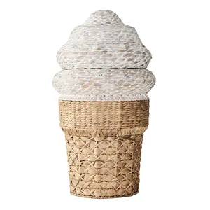 Ice Cream Cone Hamper Natural Water Hyacinth Basket For Kids Toys Woven Laundry Basket For Home And Decor