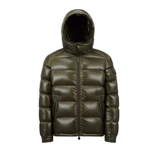 Veste doudoune matelassée imperméable et chaude pour hommes avec capuche effet bulle manteau polaire en toile avec fermeture à glissière - Product Image 1