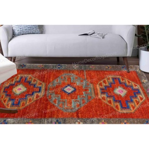 Yellow Printed <b>Rug</b>, Colorful Kilim Design Turkish <b>Rug</b>, Home Decor,With Pile Soft <b>Rug</b> - Product Image 1