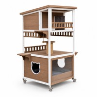 Enclos pour chat en bois à trois niveaux pour l'extérieur avec poteaux à gratter en sisal, condo mobile pour chat, maison pour animaux de compagnie pour patio
