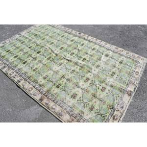 Alfombra de lana Floral tradicional verde Beige 5,6X8,6 pies Rectángulo Patchwork Patrón Respaldo de látex Material de piel viscosa Alfombra de habitación - Product Image 4