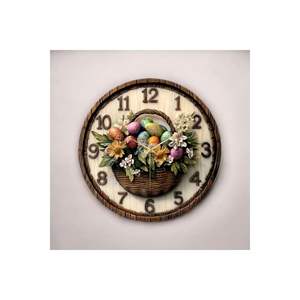 Colorful Printed Patterned Flower Basket Embossed Wooden Silent <b>Wall</b> <b>Clock</b> <b>50cm</b> Gift - Product Image 2