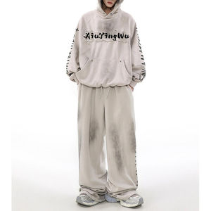 Survêtements d'hiver en molleton épais vintage imprimés, ensembles deux pièces pour hommes, sweats à capuche en coton, survêtements personnalisés imprimés - Product Image 2