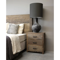 Meubles de chambre à coucher en teck recyclé, style antique moderne, tables de chevet, 3 tiroirs, forme carrée, pour appartements, en stock