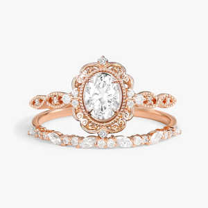 Bagues de mariée en moissanite art déco coupe ovale incolore pour femmes - Product Image 3