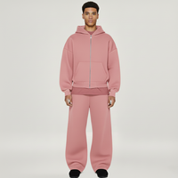 Ensemble de survêtement pour homme 450 GSM, sweat à capuche zippé et pantalon de jogging, 100% coton molletonné, coupe oversize, fabricant