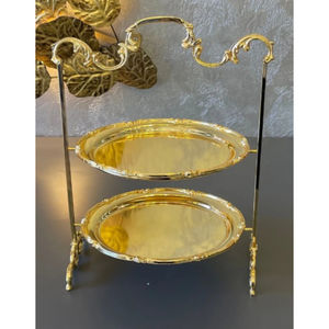 Support à gâteau en métal plaqué or à 3 niveaux au design élégant, présentoir à dessert rond décoratif de luxe pour les hôtels et les événements de mariage - Product Image 6