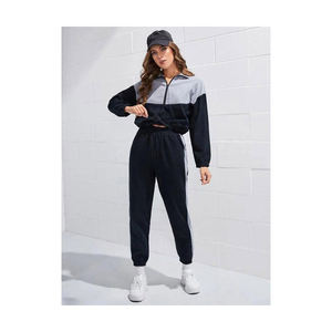 65% algodón 35% poliéster invierno suelto ajuste cremallera superior chaqueta para exterior Casual Deporte Mujer chándal - Product Image 3