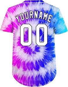 Camiseta de Béisbol Sublimada con Diseño Tie Dye, Nombre del Equipo y Número Personalizados, Uniforme de Béisbol Sublimado de Manga Corta con Botones - Product Image 6