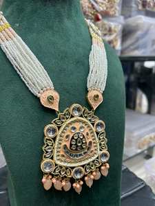 สร้อยคอบอลลีวูดอินเดียสีชมพูอ่อน Meenakari ไม่ซ้ำกัน8มม. เครื่องประดับหินกลมสำหรับผู้หญิงของขวัญเครื่องประดับเจ้าสาว - Product Image 2