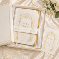 Carnet de planification de mariage personnalisé LABON A5, couverture rigide de luxe avec motif chapelle doré, coins métalliques et bords dorés