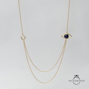 Collier tendance 'Ward Evil' en argent sterling 925 avec diamant et zircon, plaqué or, or rose, serti clos, rhodium et platine - Product Image 1