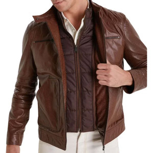 Blouson d'hiver tendance en cuir de vachette véritable marron pour homme, tailles XL-6XL, avec gilet intérieur rembourré et fermeture éclair, idéal pour l'extérieur - Product Image 1
