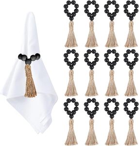 Anneaux de serviette en perles de bois de ferme avec perles en bois et élastiques pour votre décor de table à manger - Product Image 1