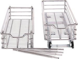 Sliding Cabinet <b>Organizer</b> Two Tier Chrome <b>Organizer</b> Chrome Great for Slim Cabinets in Kitchen Bathroom and More - Product Image 4