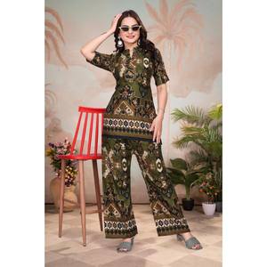 Ensemble Kurta Palazzo de fête à imprimé floral multicolore tendance, Kurti court à manches trois quarts, protection solaire, séchage rapide, tout - Product Image 1