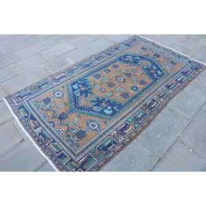 Alfombra de 4.1x7.3 pies, Alfombra Turca Vintage, Alfombra de Lana Azul - Product Image 3