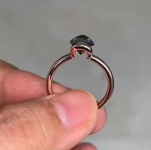 Anillo de compromiso de diamante de moissanita original gris VS2 conjunto de bisel de oro amarillo certificado anillo de boda de brida de corte de pera - Product Image 3