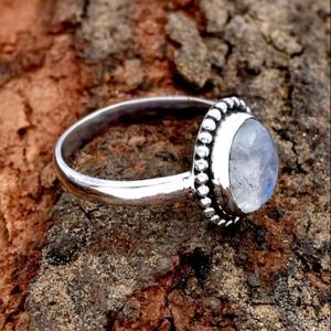 แหวน925แท้สีเงินสเตอร์ลิงทำมือสีรุ้งมูนสโตนพร้อมชุบโรเดียมเครื่องประดับหินมูนสโตนธรรมชาติแบบประทับ - Product Image 3