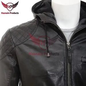 Veste en cuir véritable noir pour homme, coupe ajustée, matelassée, style motard, en cuir de vachette, personnalisée, classique, chaude pour l'hiver - Product Image 2