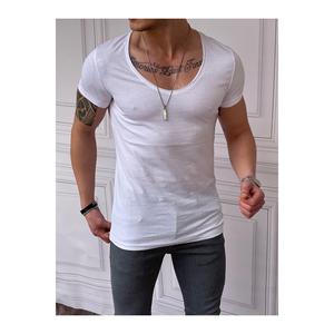 T-shirt Basic con collo aperto in cotone 100% Slim Fit da uomo